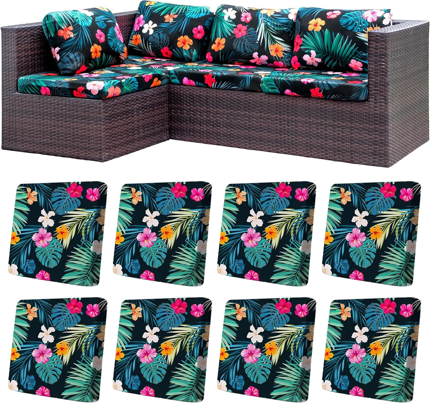 8Pcs Stretch Patio Cushion Covers for Outdoor Furniture Protection