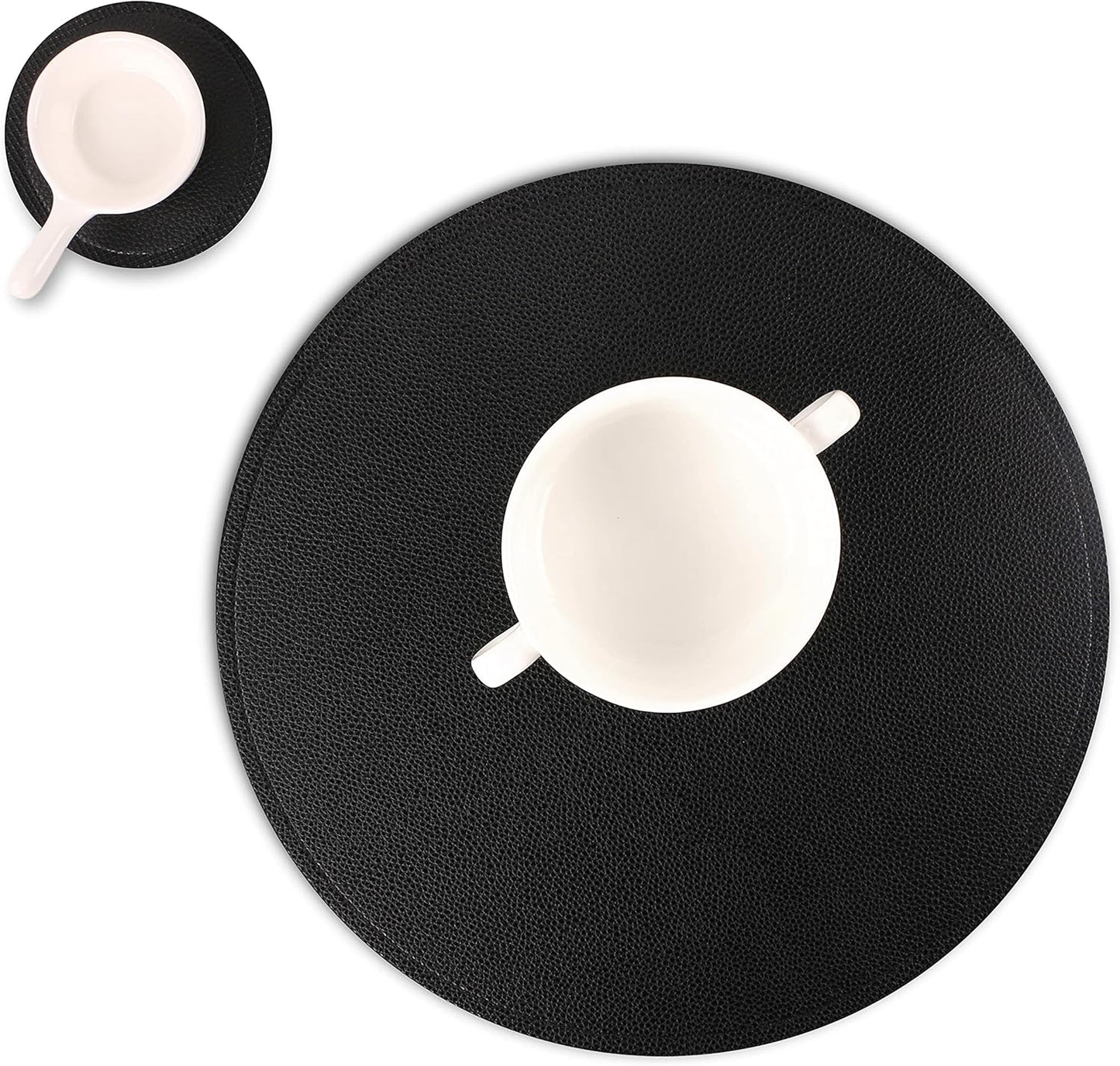 Set of 6 Faux Leather Round Placemats and Coasters for Dining