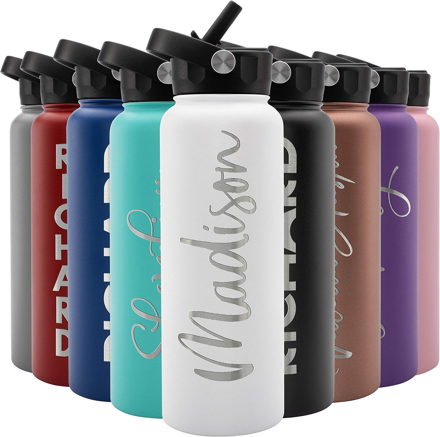 Personalized Water Bottle with Straw & Lid - 40 oz Stainless Steel