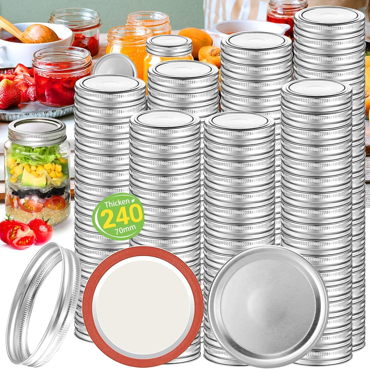 Premium Regular Mouth Mason Jar Canning Lids and Bands Set