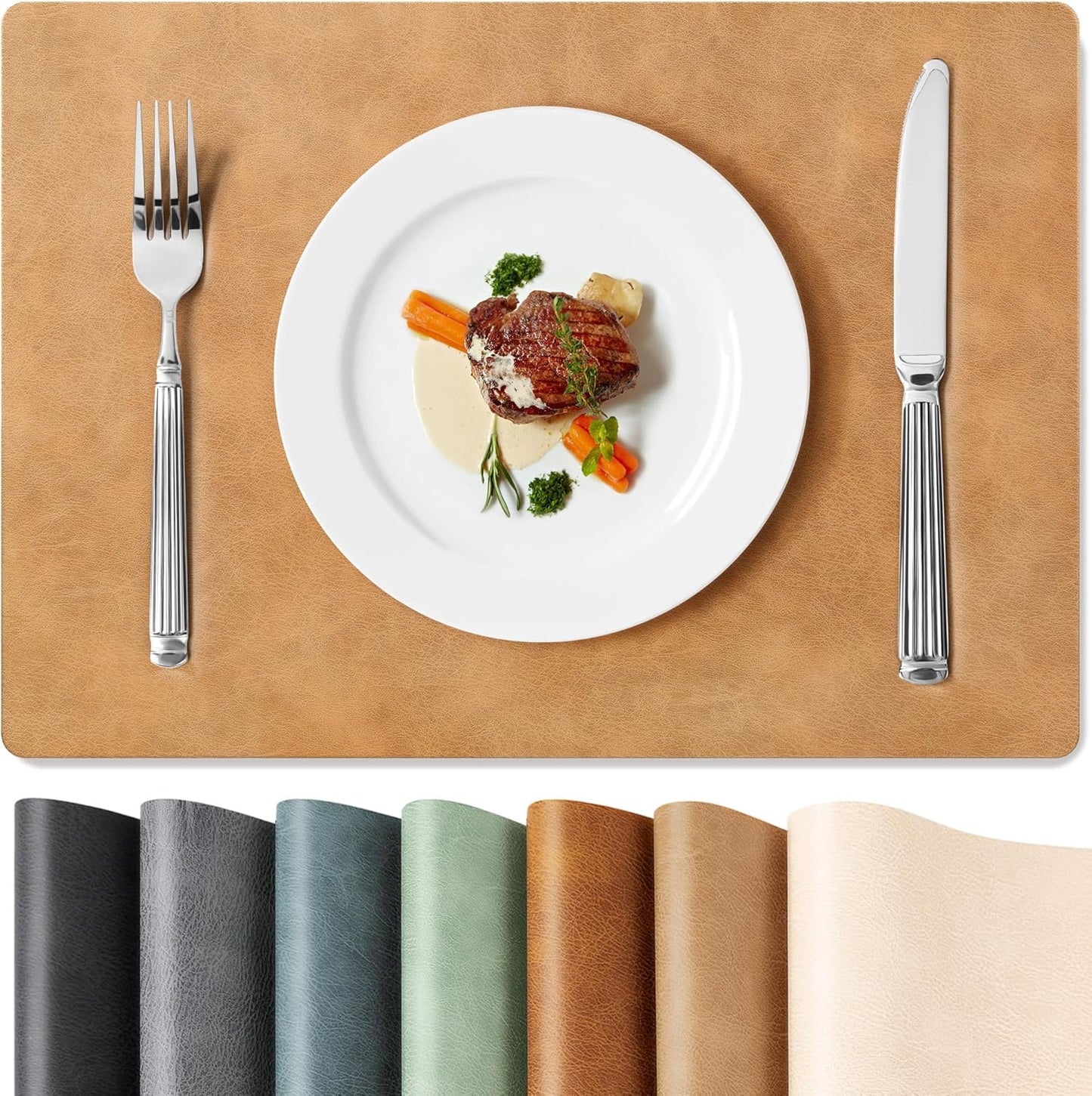 Faux Leather Placemats Set of 8 - Wipeable & Waterproof Table Mats