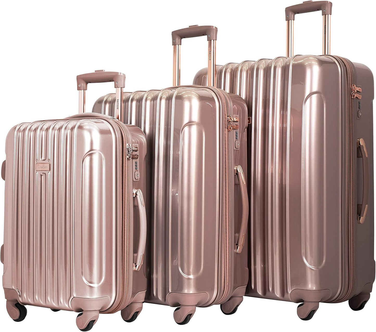 kensie Women's Alma Luggage Set in Rose Gold - 3 Piece Travel