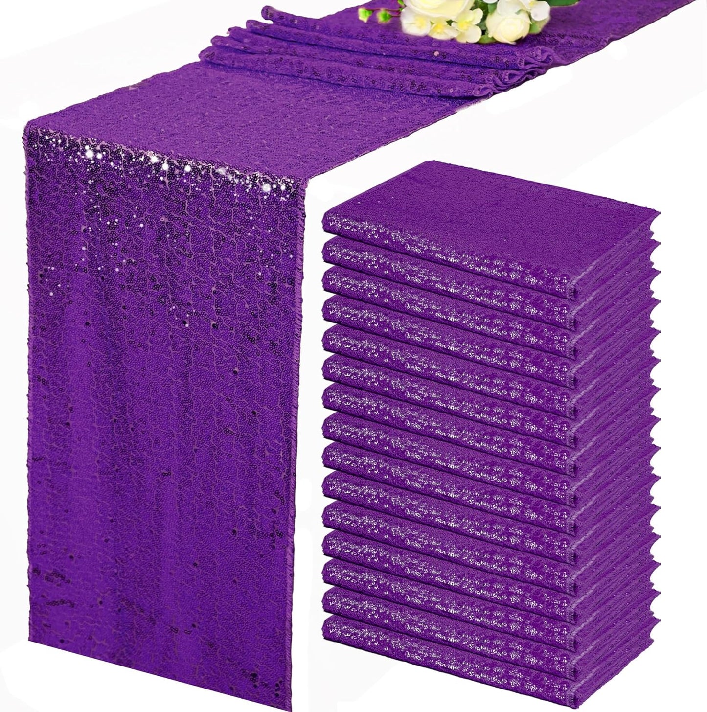 15 Pack Purple Sequin Table Runners for Elegant Events