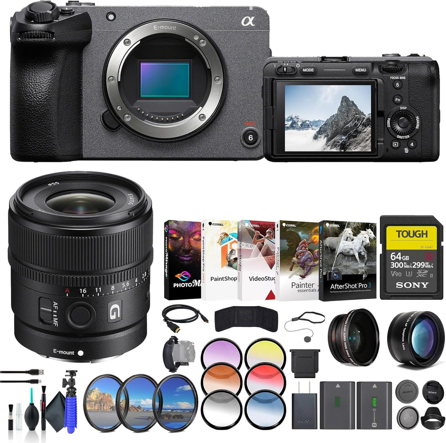 Sony FX30 Digital Cinema Camera with E 15mm G Lens and More