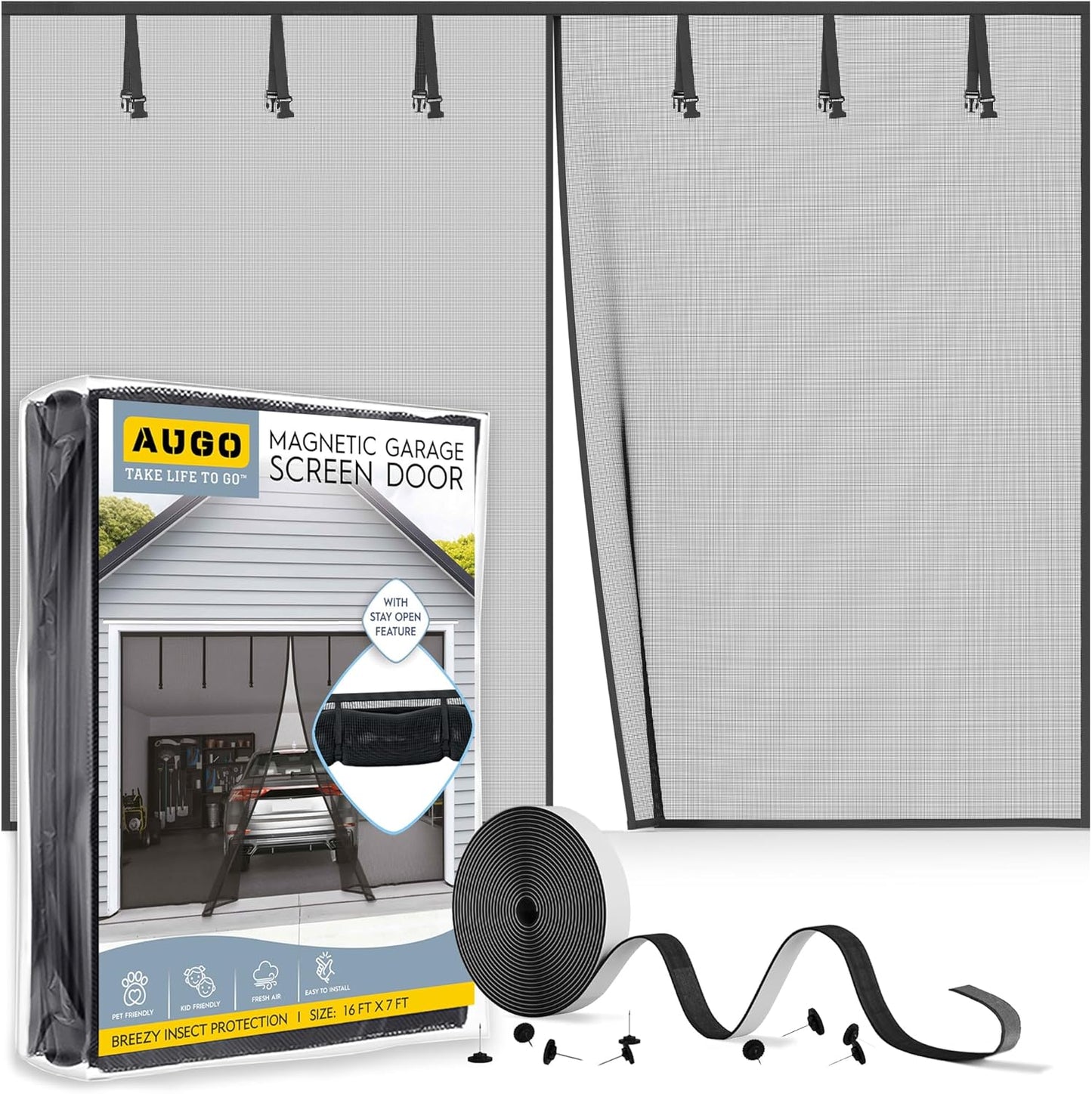AUGO Garage Door Screen 16x7FT with Magnetic Closure for Easy Use