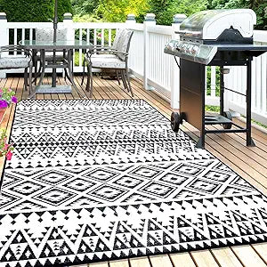 Outdoor Rug Mat for Patio, Waterproof Reversible Plastic Straw