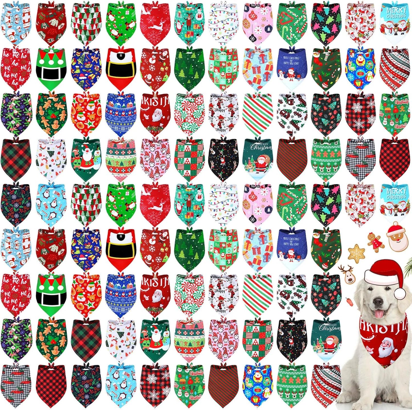 100 Pieces Christmas Dog Bandanas for Holiday Pet Accessories