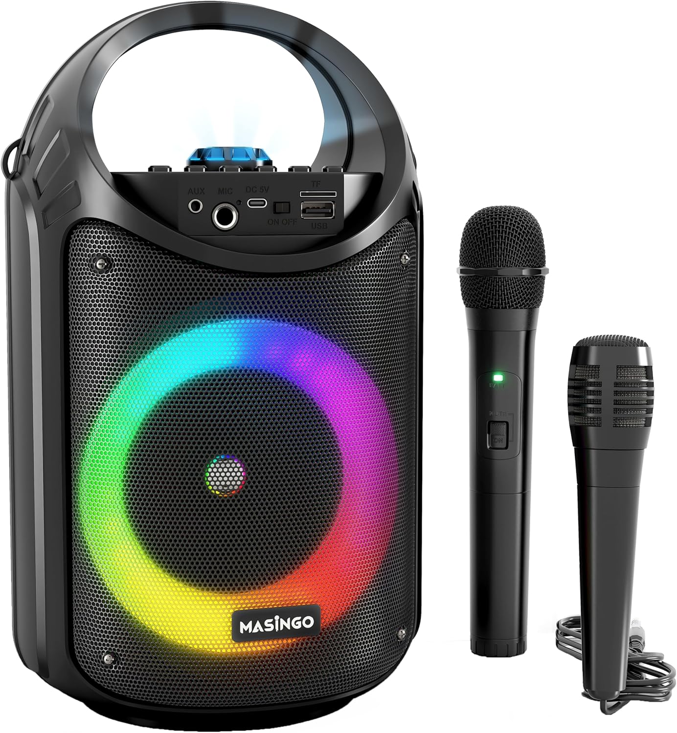 Masingo Karaoke Machine: Dual Mic System & LED Lights