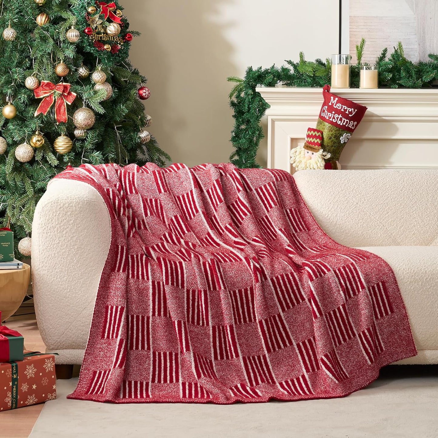 Snuggle Sac Red Checkered Christmas Throw Blanket for Cozy Warmth