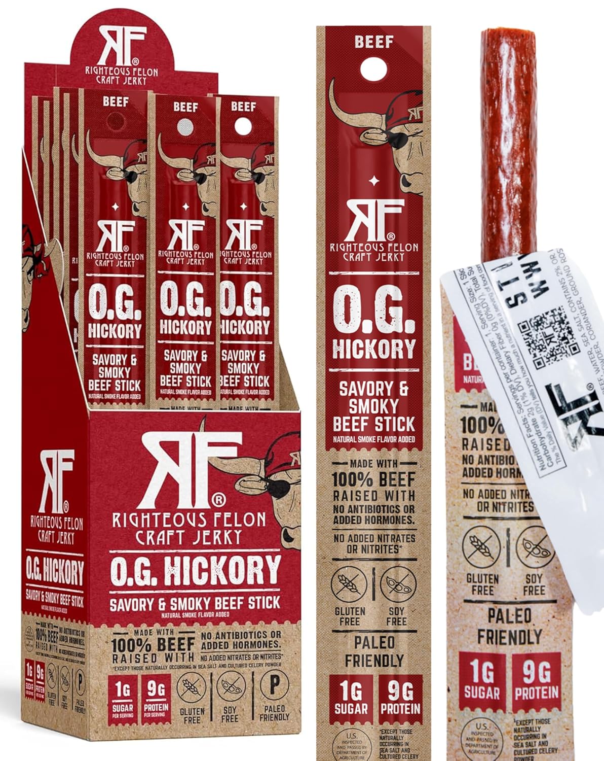 Righteous Felon Meat Sticks - 100% Beef & Gluten Free Snack