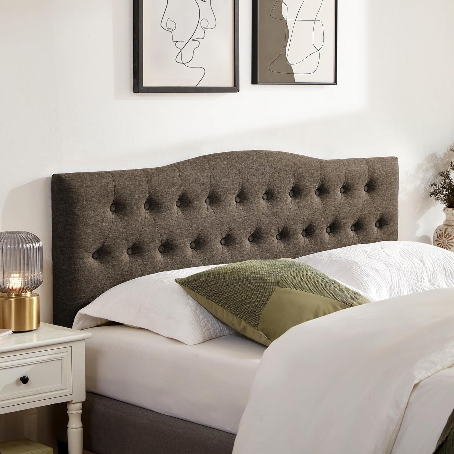 Tufted Upholstered Queen Size Headboard with Adjustable Height