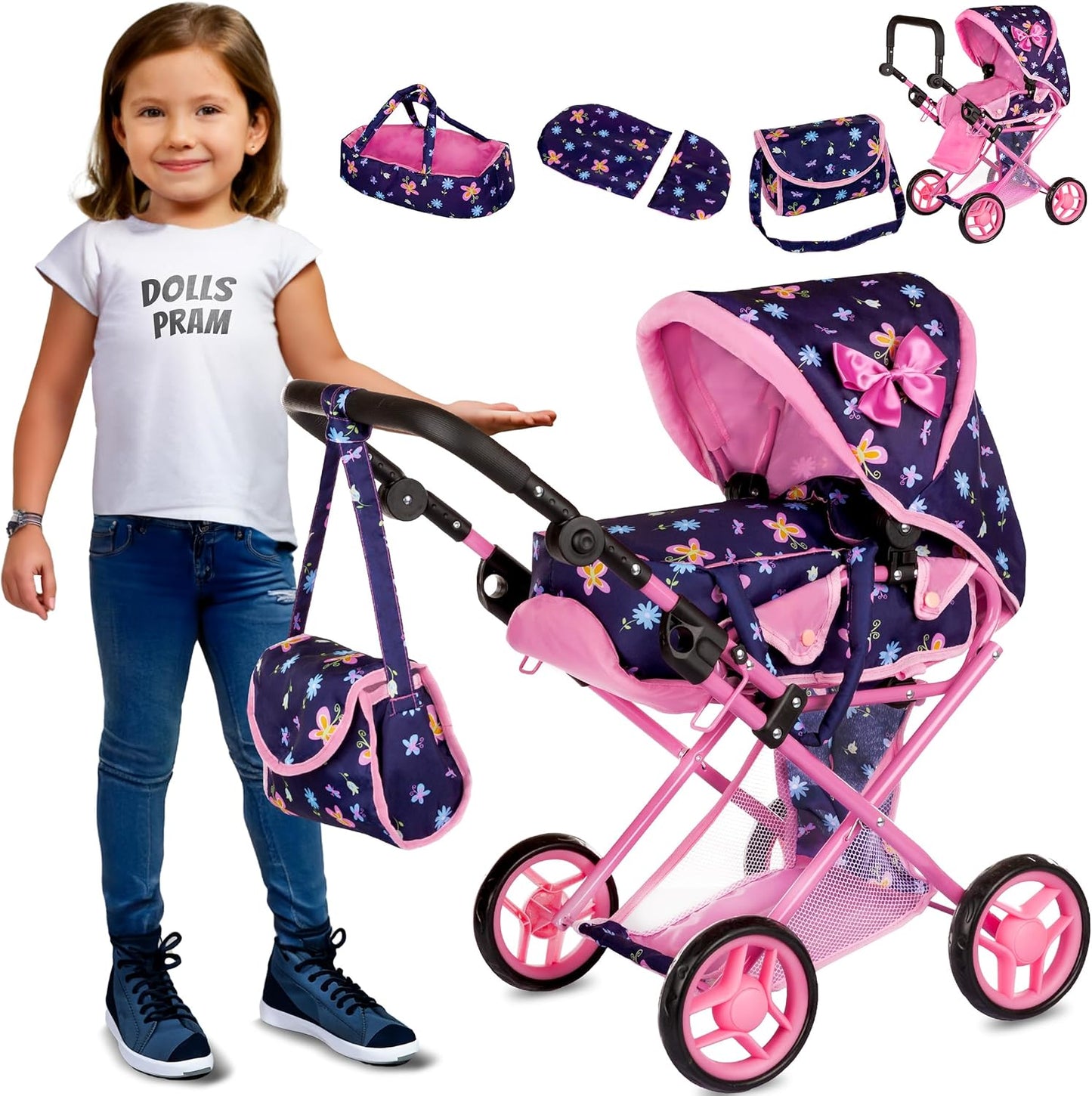 Baby Doll Stroller for Girls - Lightweight Play Carriage for Kids