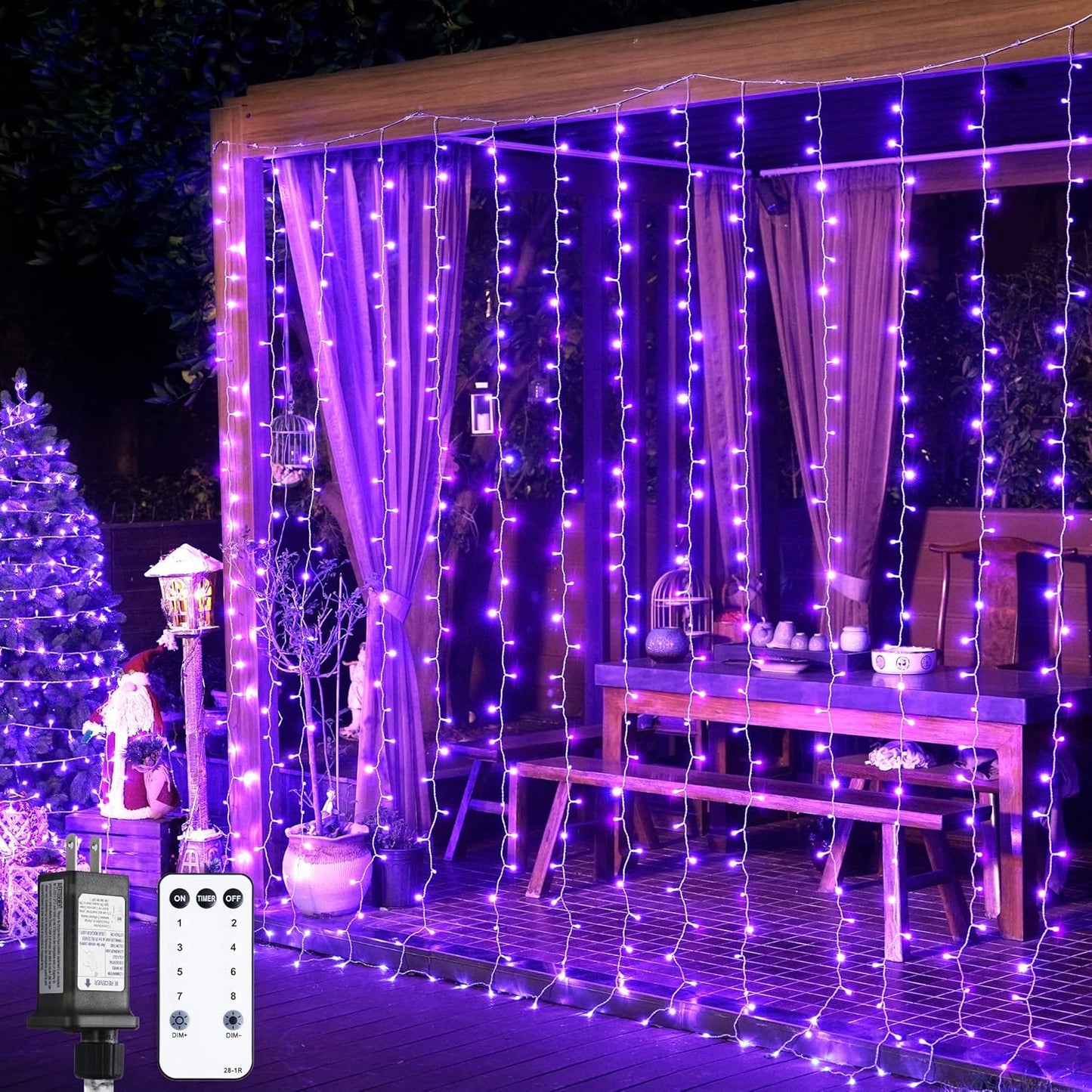 Remote Controlled Purple Curtain Lights for Festive Decor