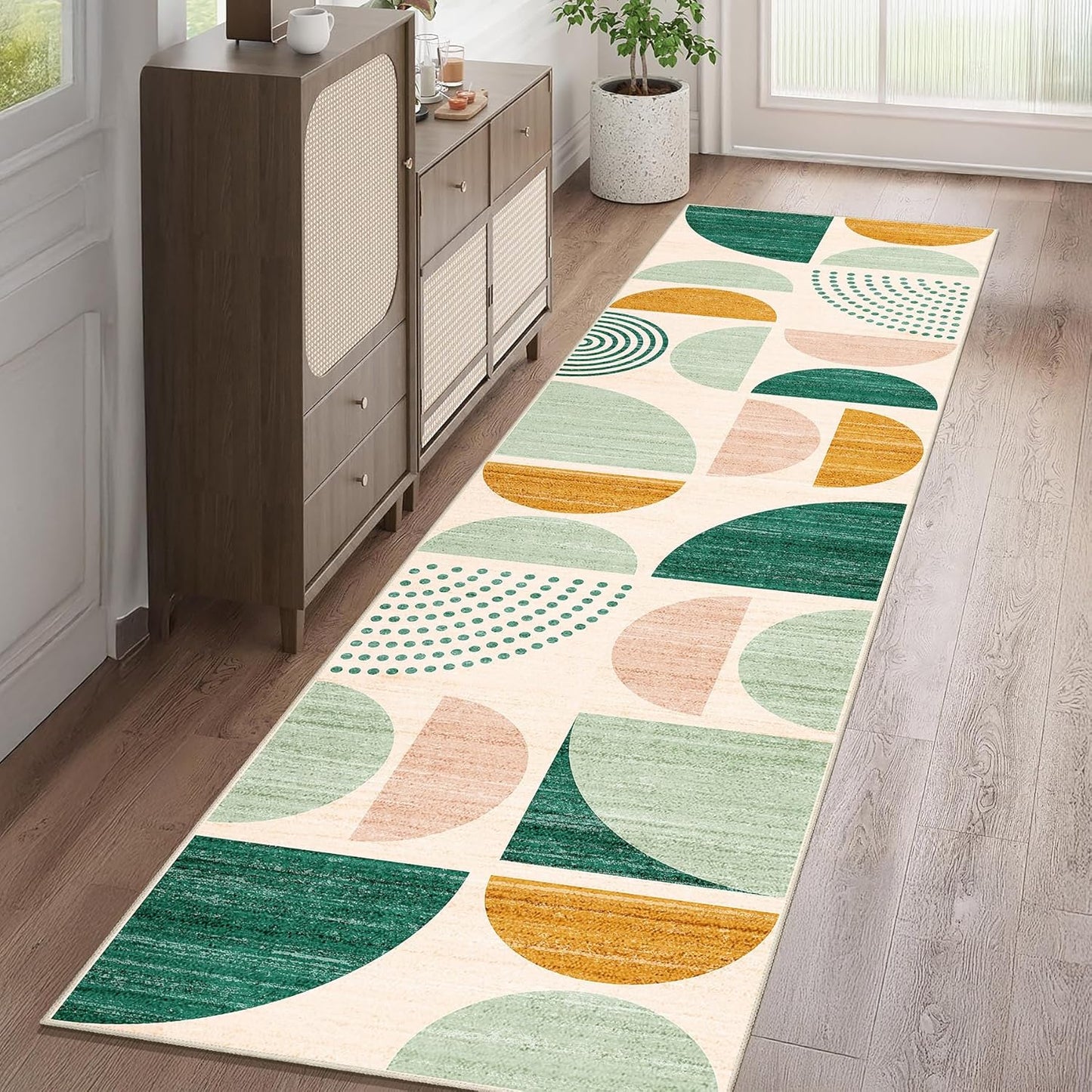 MUJOO Green Runner Rug Washable 2x8 Area Rug for Home Use