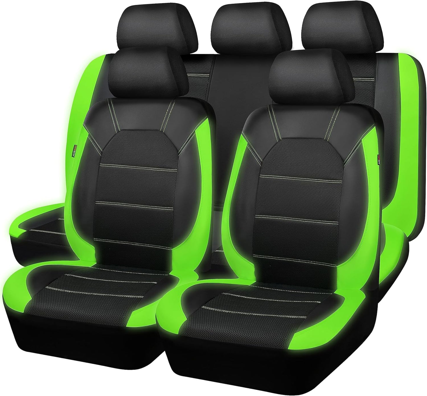 CAR PASS Luminous Green Leather Seat Covers for Sport Cars