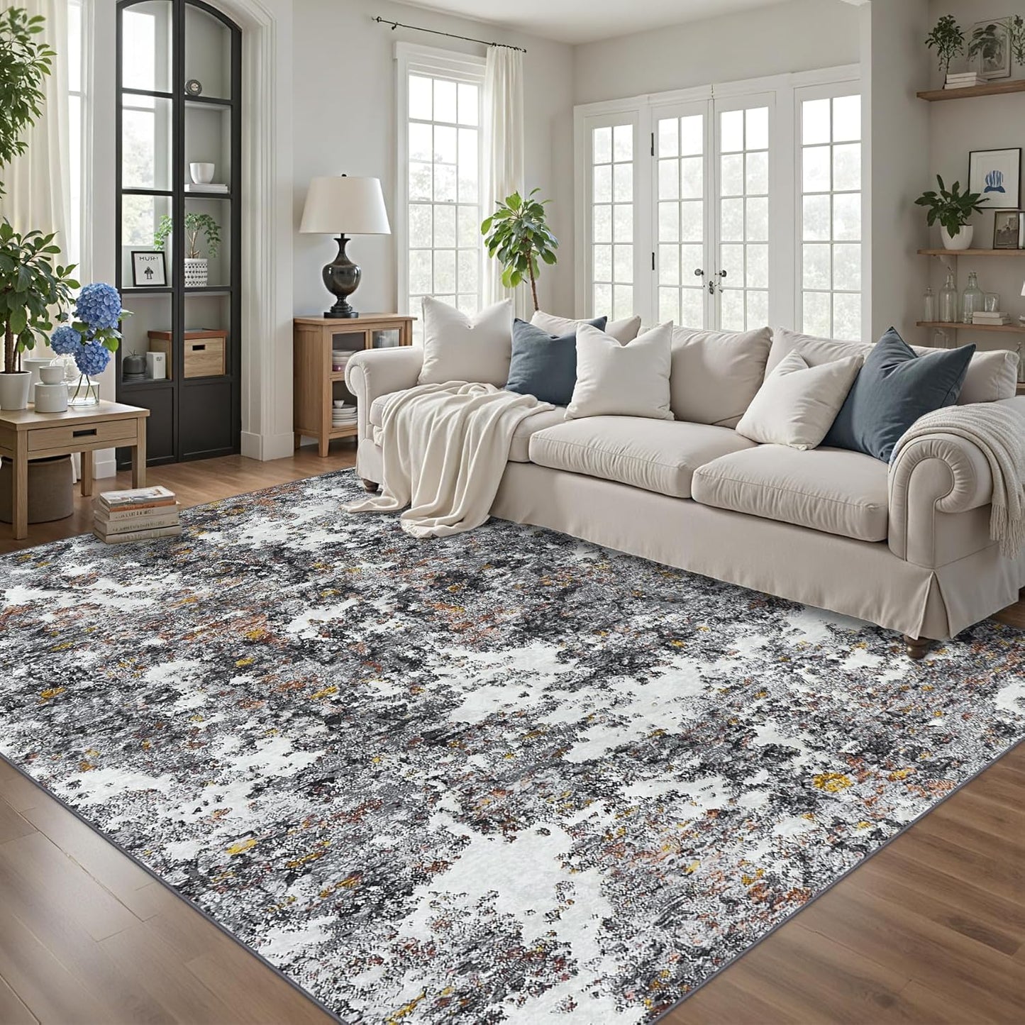8x10 Area Rug for Living Room: Soft Abstract Carpet Design
