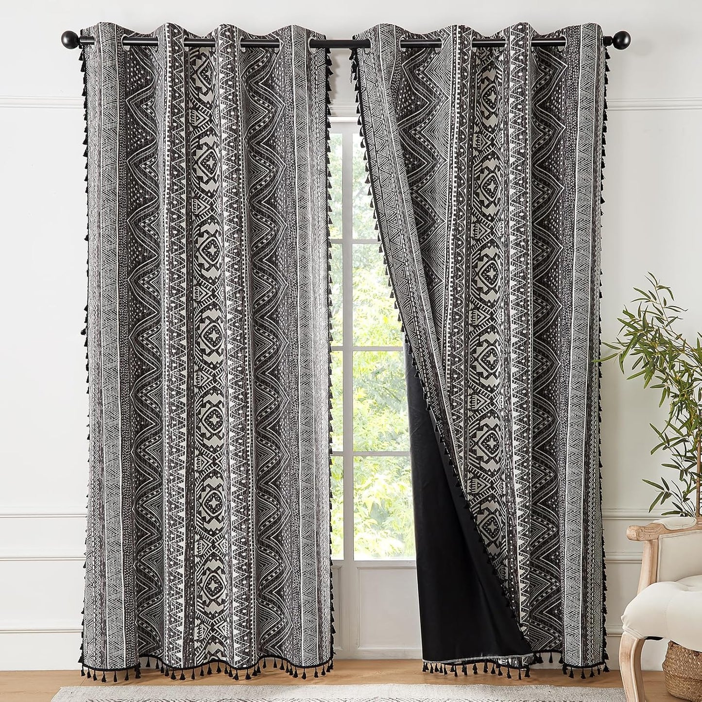 Boho Blackout Curtains by ColorBird - Thermal Insulated 96 Inch