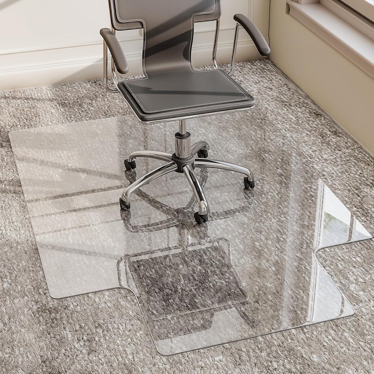 GLSLAND Irregular Tempered Glass Floor Mat for Office Chairs