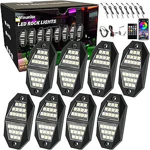 Winunite RGB LED Rock Lights - 8 Pods with Music Mode & APP Control
