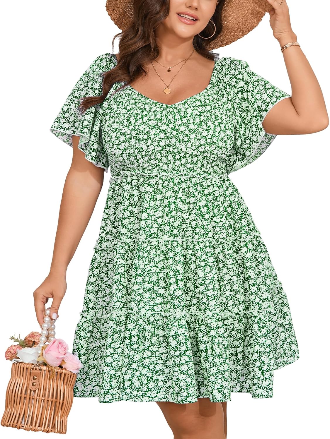 Womens Plus Size Casual Mini Dress with Sweetheart Neckline