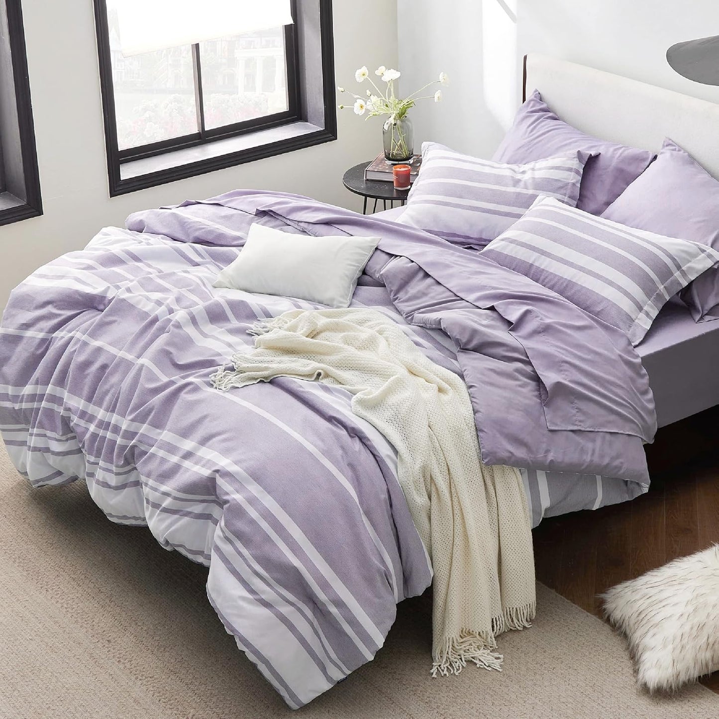 Bedsure Queen Comforter Set 7 Pieces for All Seasons in Purple
