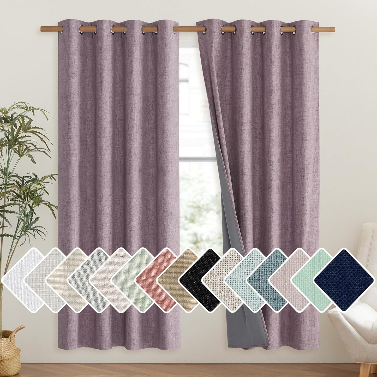 NICETOWN Vintage Linen Blackout Curtains for Living Room 72