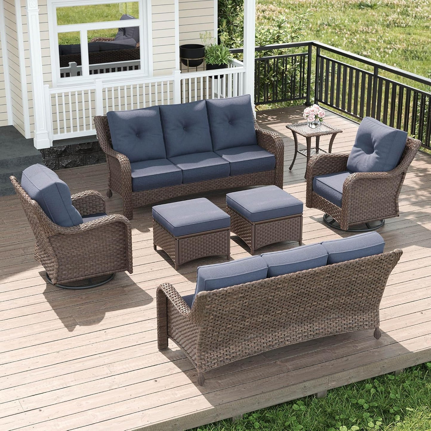 LayinSun 7 Piece Wicker Outdoor Furniture Set with Comfy Cushions