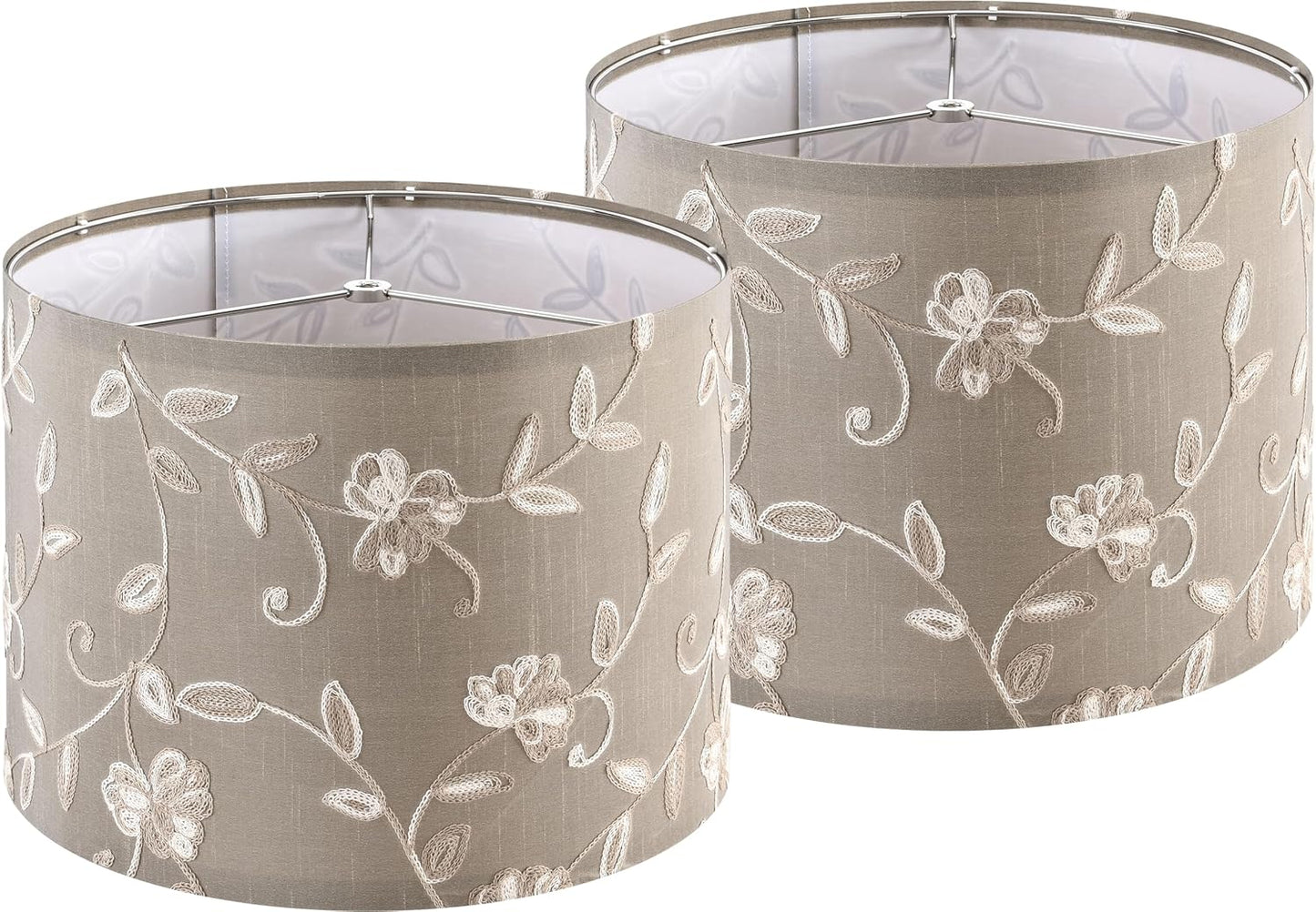 Creme Fabric Drum Lamp Shade Set of 2 for Table & Bedside