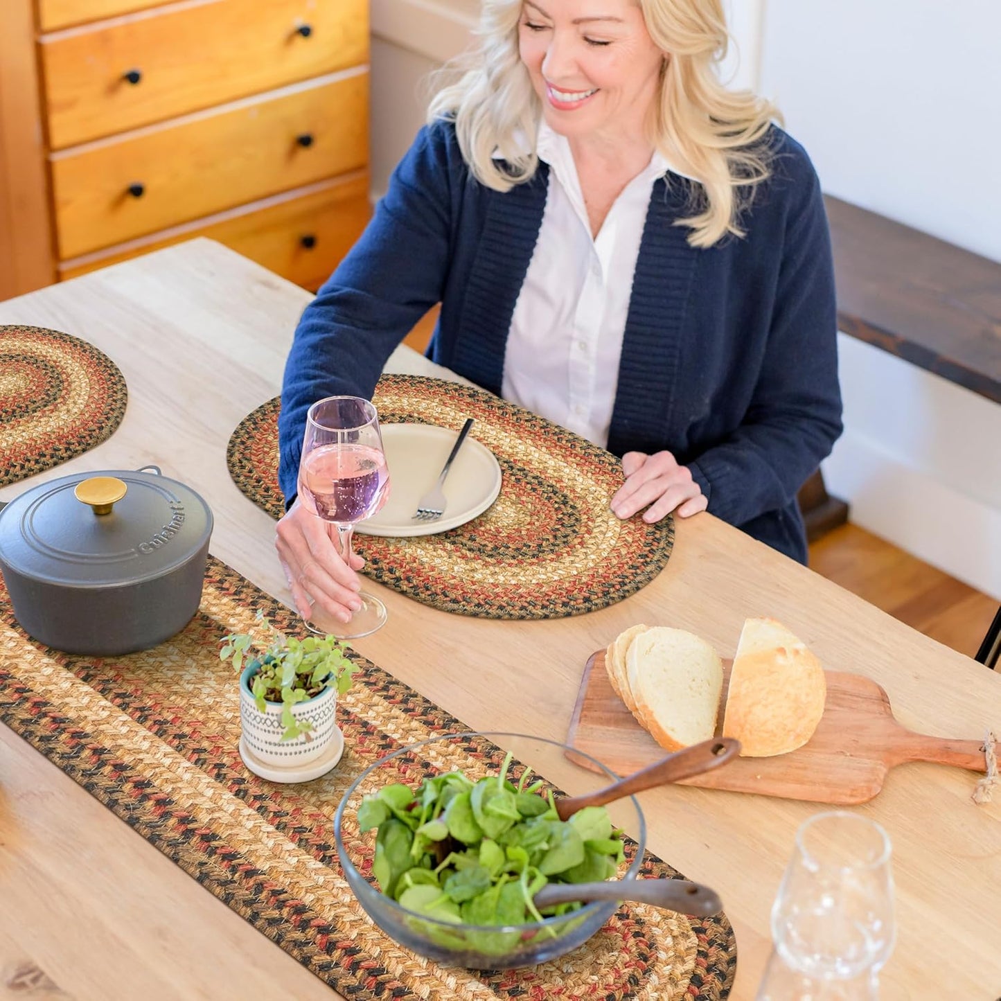 Homespice Russet Braided Oval Table Runner for Cozy Decor