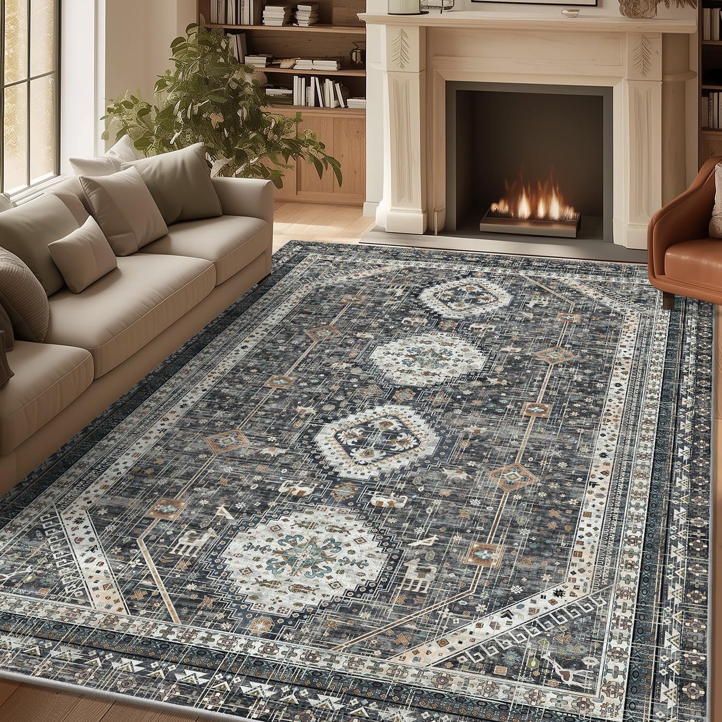 LOKHOM 8x10 Vintage Washable Area Rug for Living Room Decor