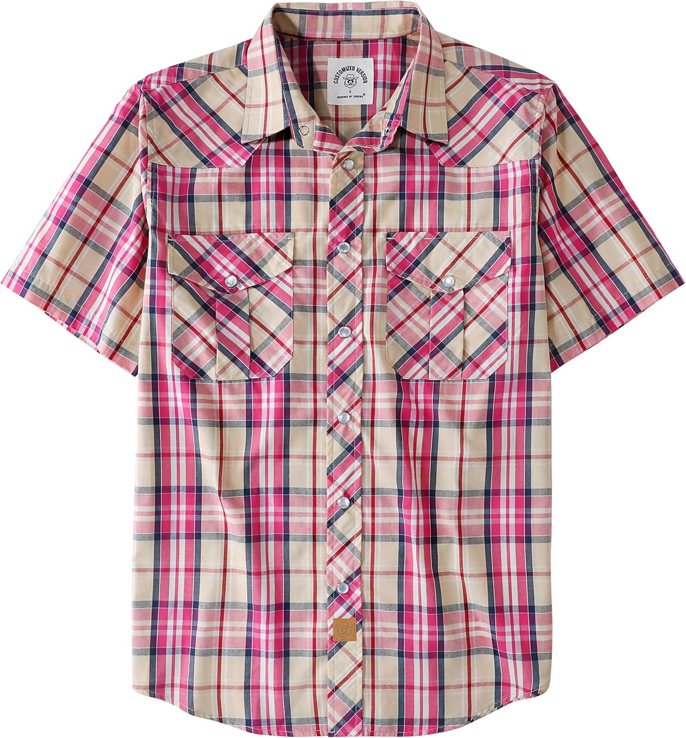Dubinik Short Sleeve Plaid Pearl Snap Shirts for Men Casual Wear