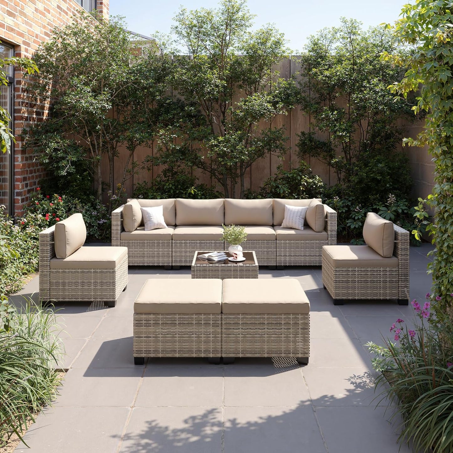 9-Piece Modular Patio Furniture Set with Thick Cushions