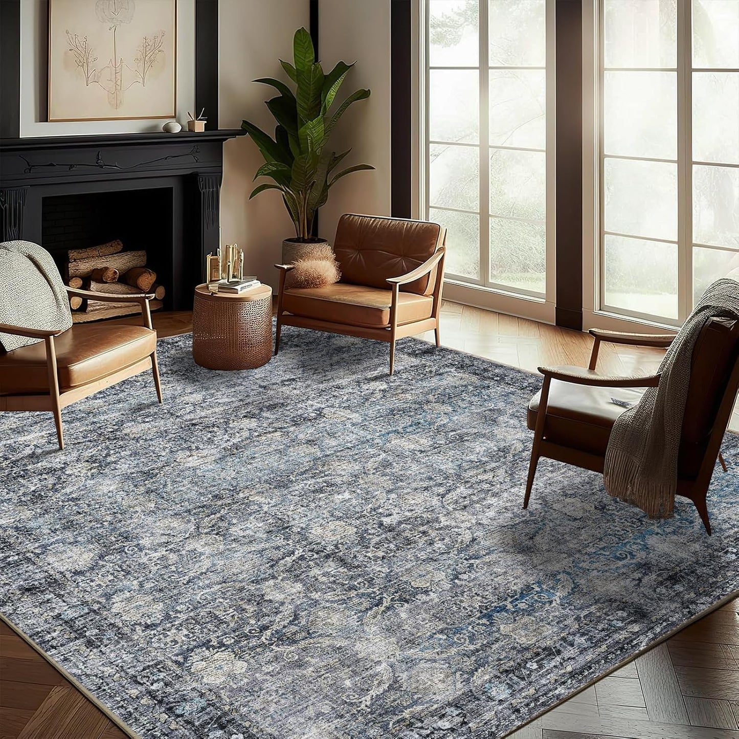 Washable Area Rug 9ftx12ft Boho Design for High Traffic Areas