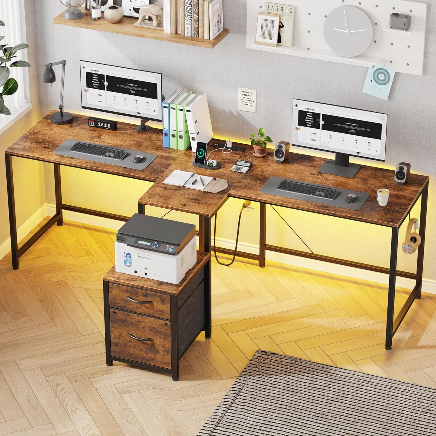 81'' Double Workstation with Power Outlet & LED Lights
