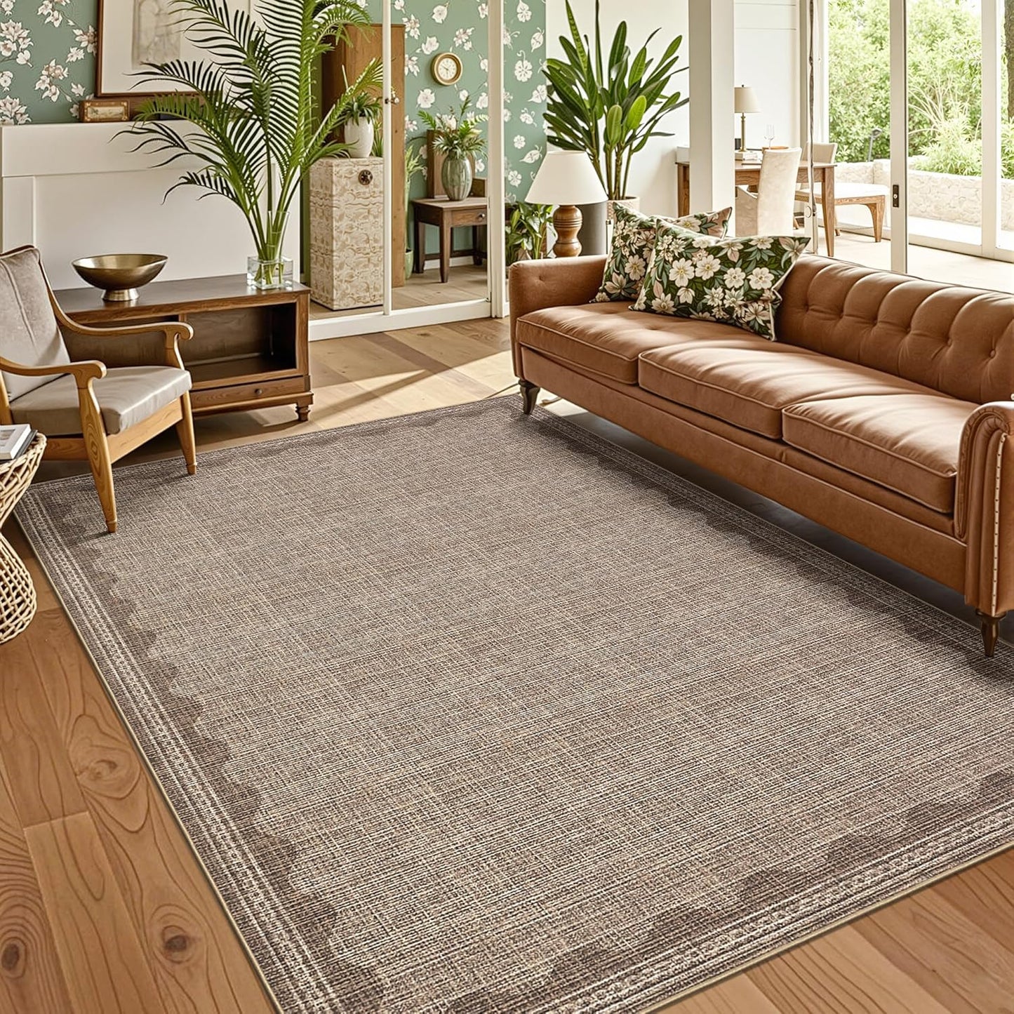 Washable 5x7 Rug for Living Room with Unique Scalloped Design