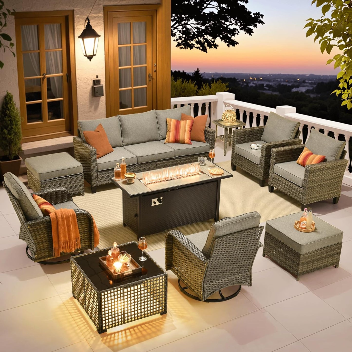 ovios 10 Pieces Patio Furniture Set with Rocking Swivel Chairs