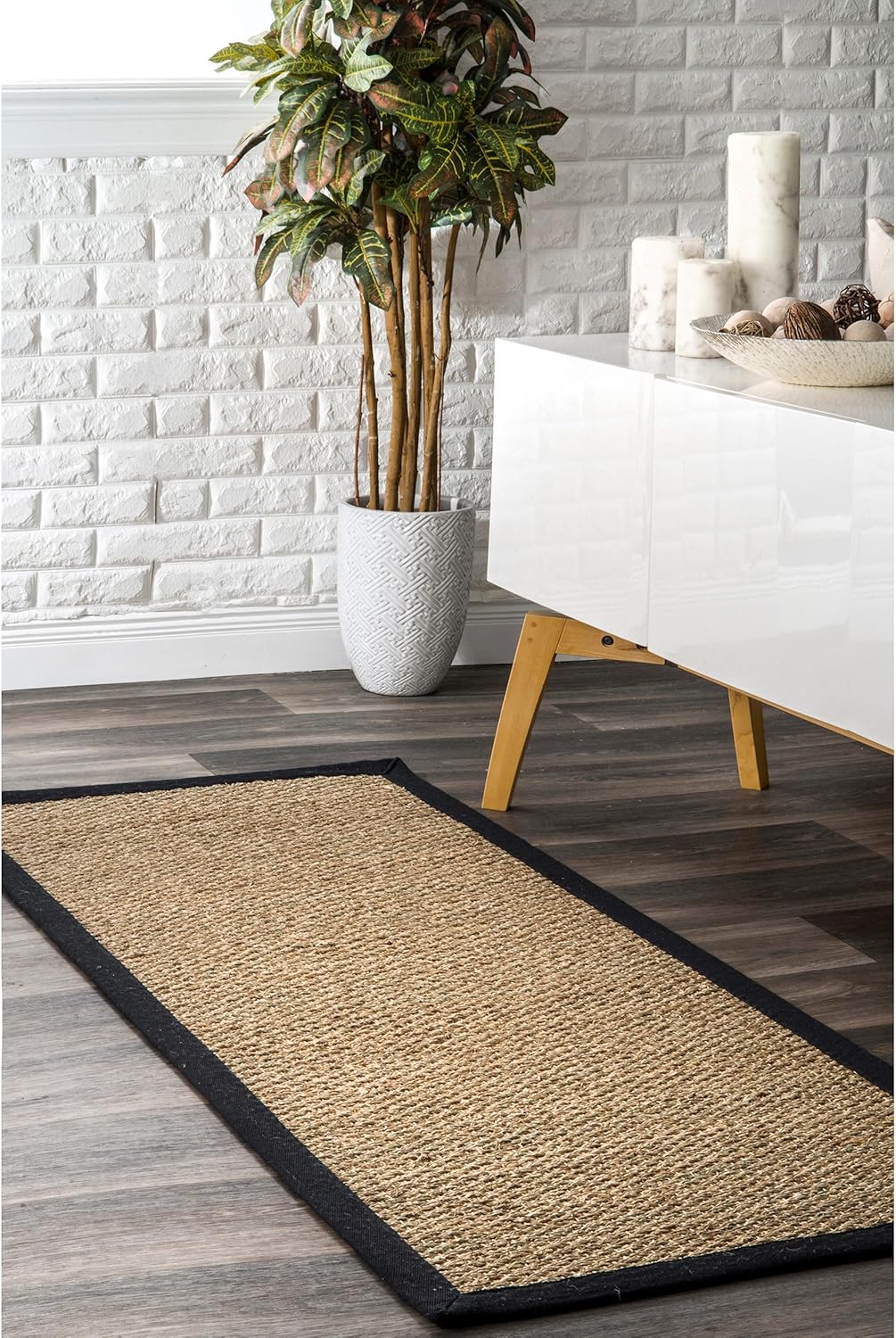 nuLOOM 2x10 Elijah Seagrass Area Rug, Black Farmhouse Style