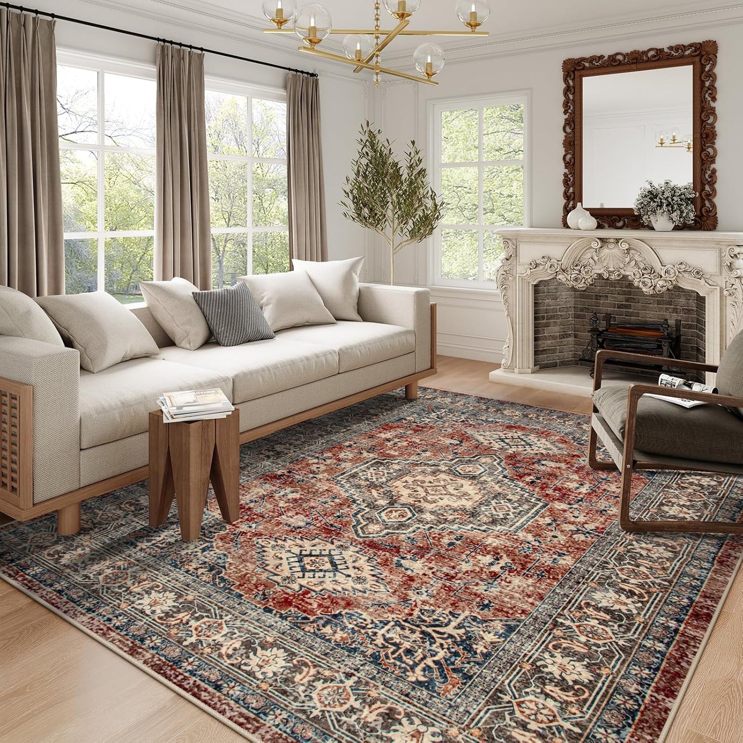 Lahome Oriental Washable Rugs 8x10 for Living Room and Bedroom