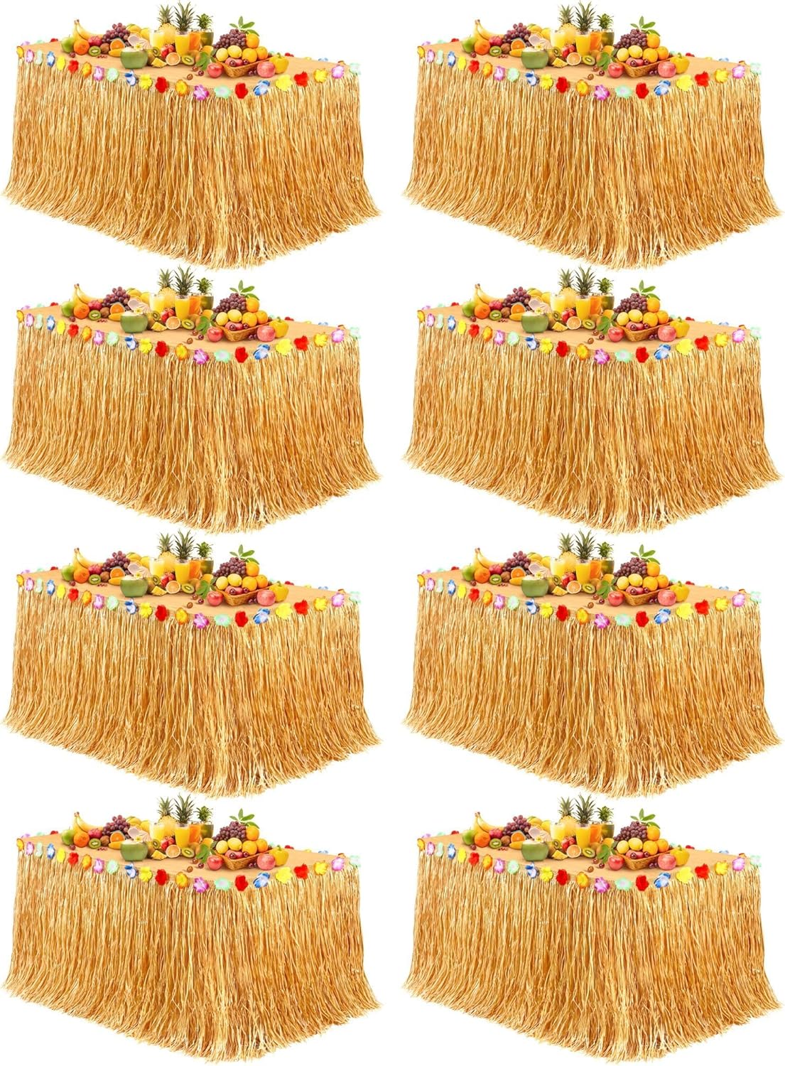 Luau Grass Table Skirt Set for Hawaiian Party Decorations