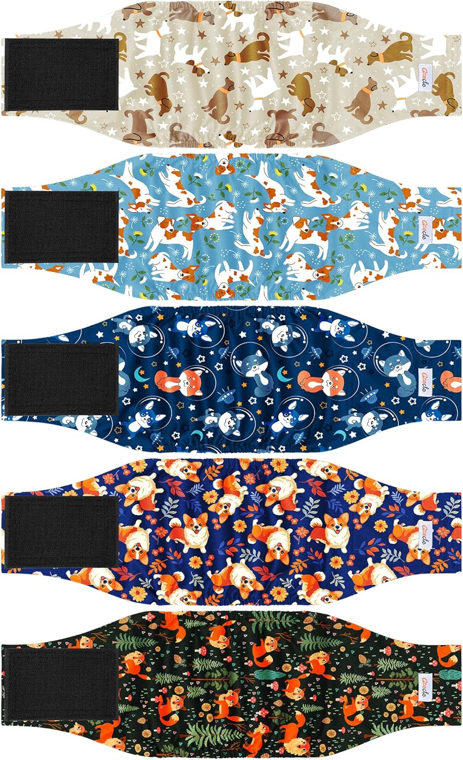 Premium Reusable Dog Diapers for Male Dogs - 5 Pack Belly Bands