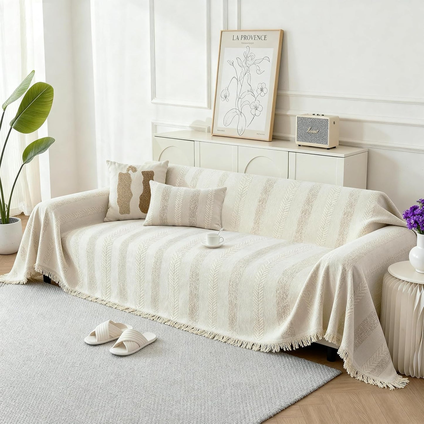 Boho Sofa Covers for 3 Cushion Couch, Chenille Slipcover