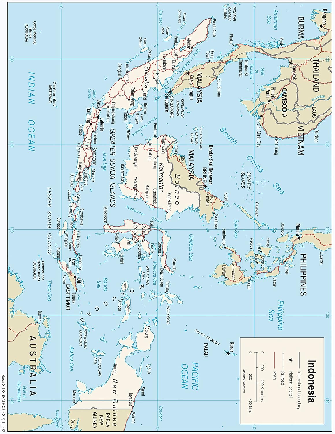 Large Indonesia Political Map with Roads & Cities