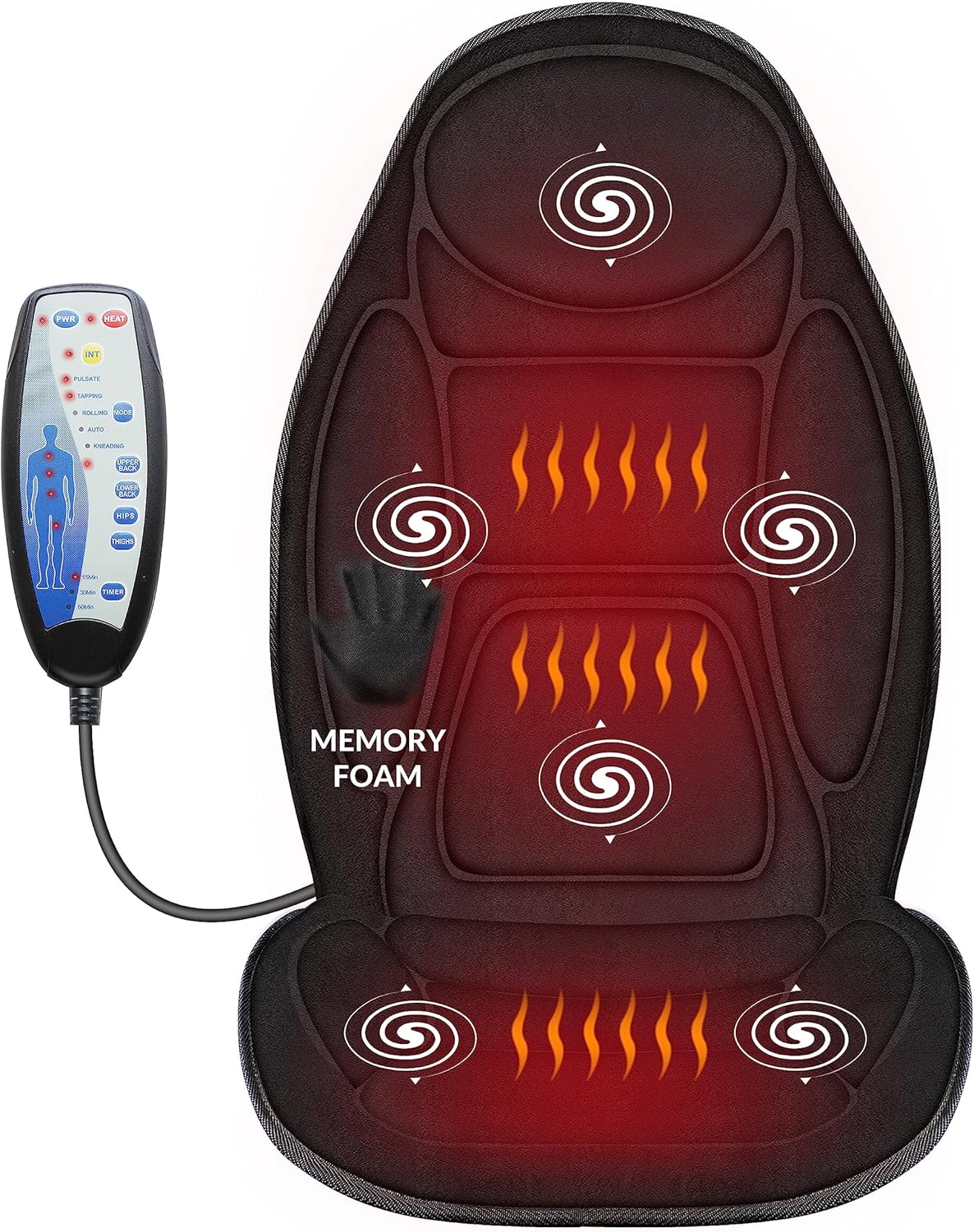 Snailax Memory Foam Back Massager - 5 Modes, 2 Heat Settings