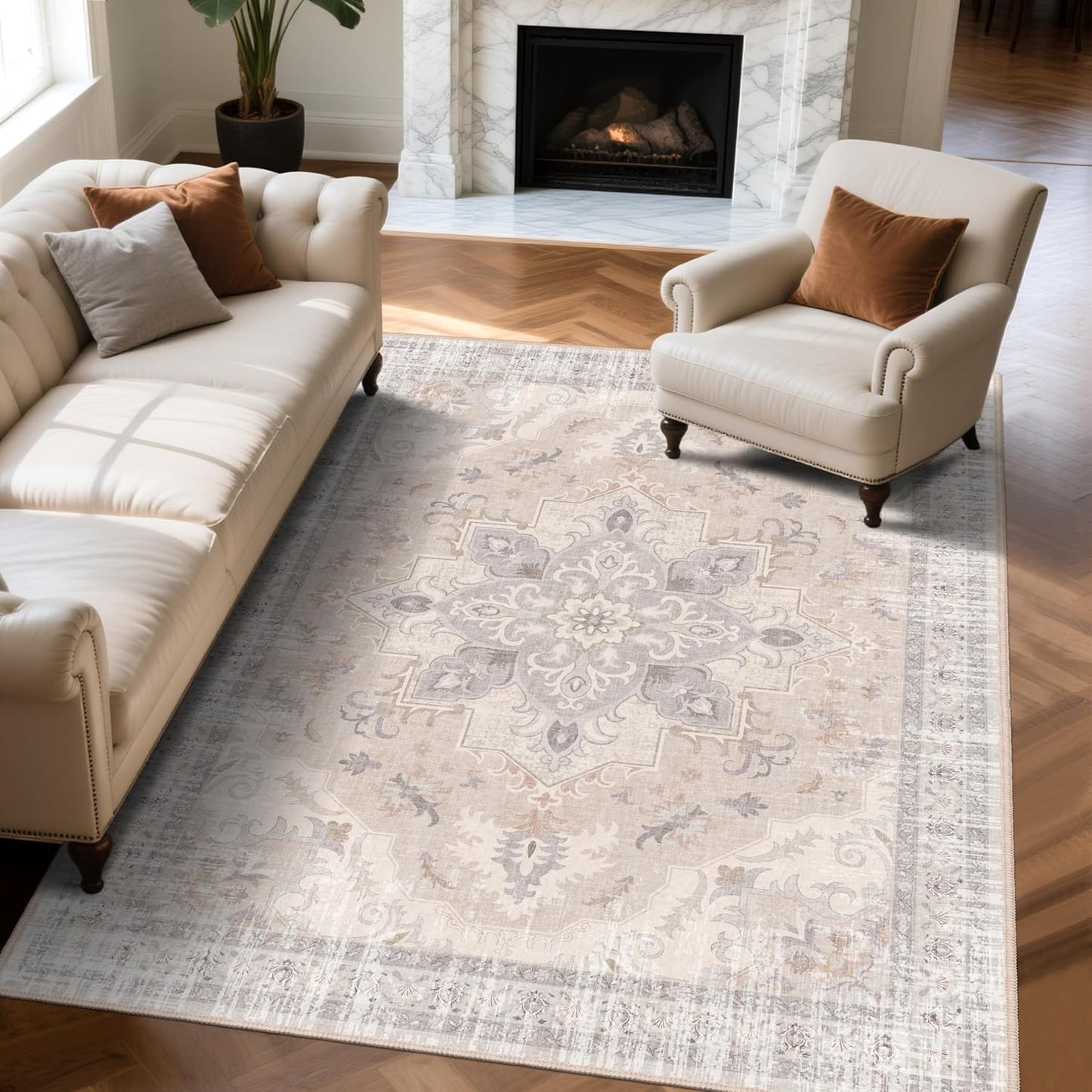 6x9 Area Rugs for Living Room - Soft Non-Slip Vintage Medallion