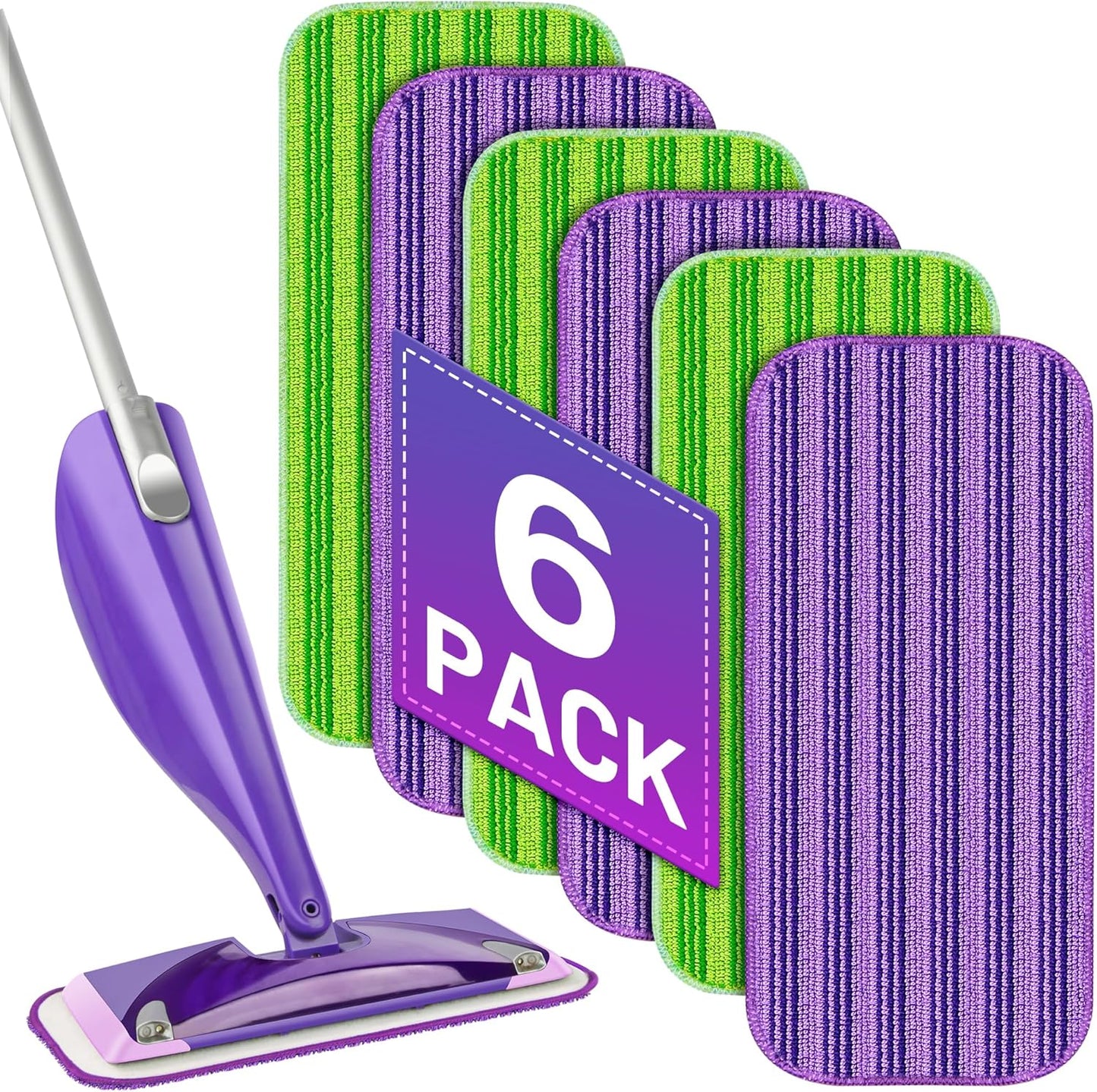 PAPCLEAN 6-Pack Washable Mop Pads for Swiffer Wetjet