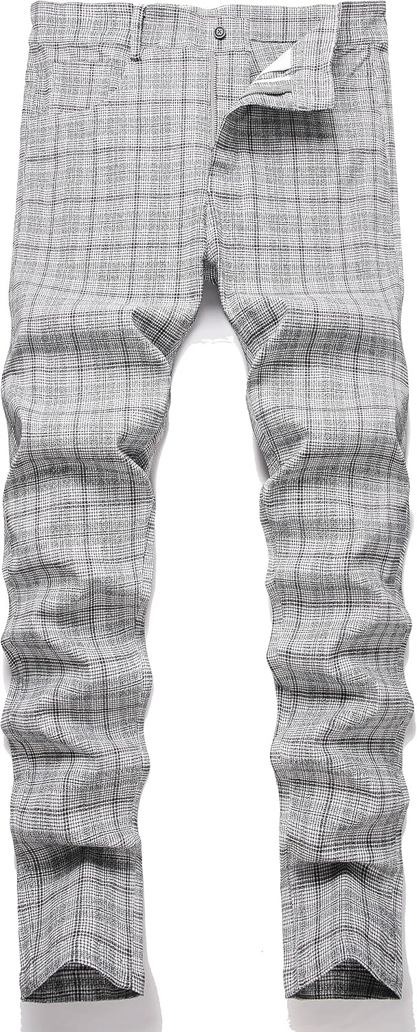 Stylish Plaid Pants for Men - Skinny Fit Business Casual Chinos