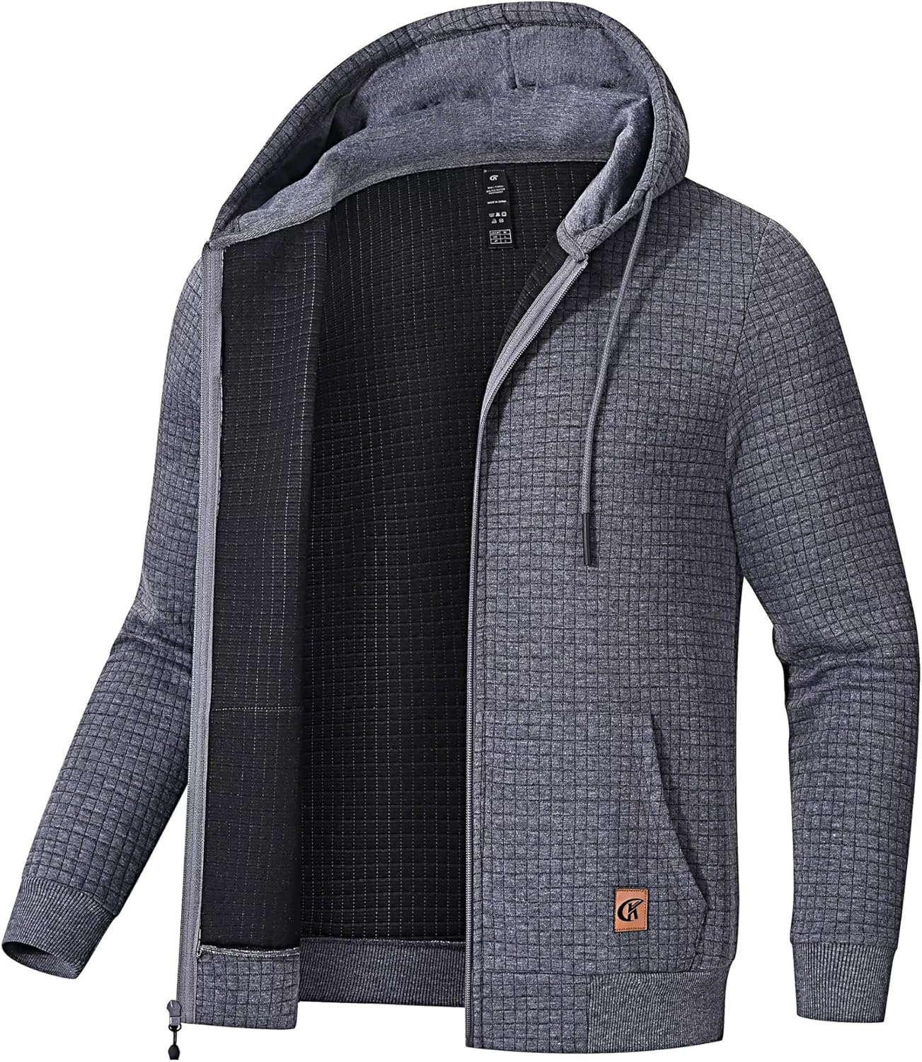 Satankud Men's Jacquard Plaid Lightweight Zipper Hoodie Jacket
