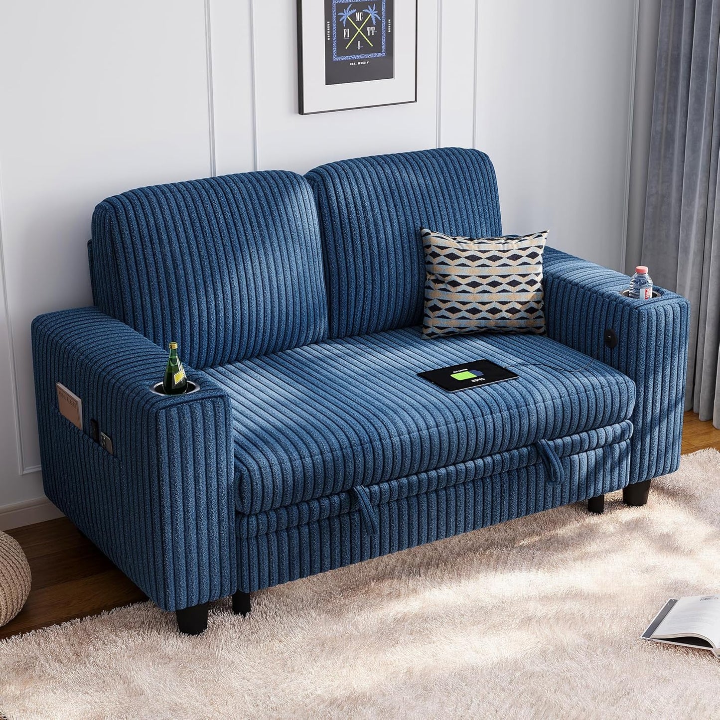 LINSY HOME Loveseat Sofa with Storage - Comfy Plush Design