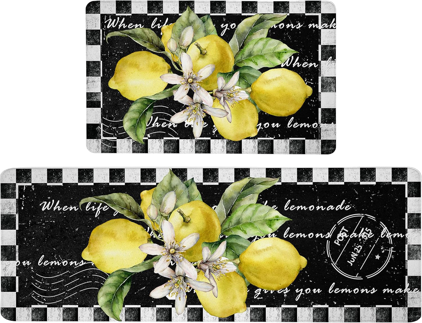 Lemon Kitchen Mat Set of 2 Anti Fatigue Cushioned Rugs