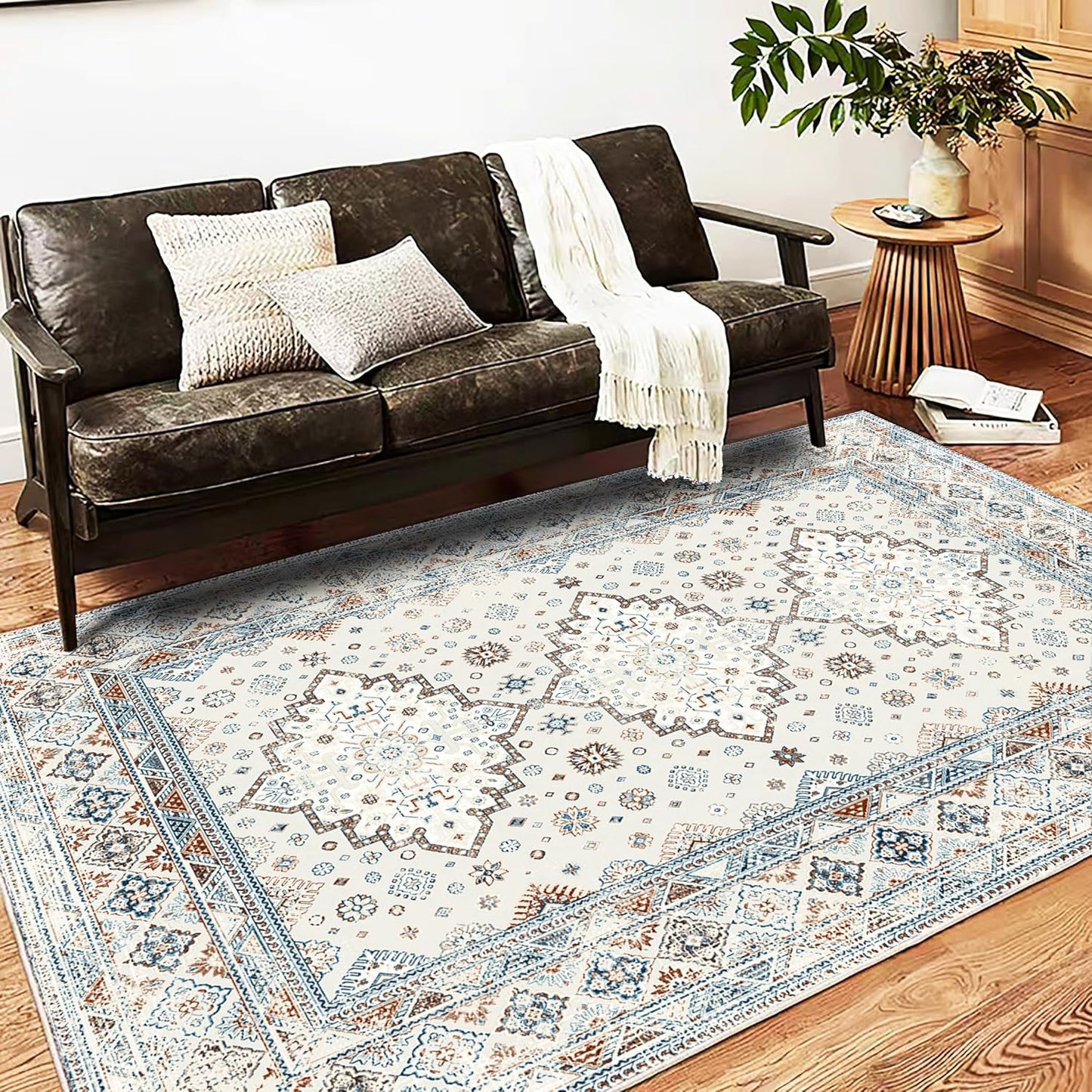 Washable Area Rug 5x7 Retro Boho Chic Medallion Design